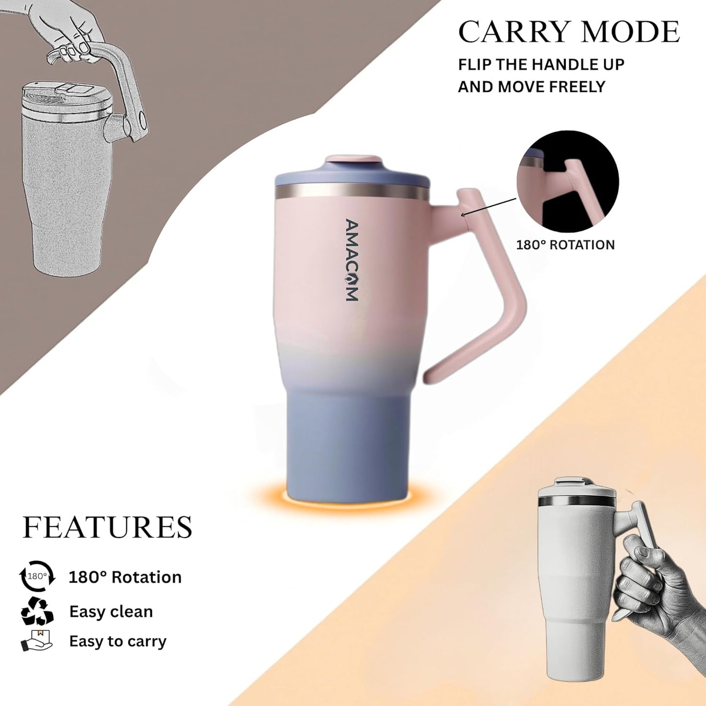 Amacom Hydration Booster™ 180° Rotating Handle Tumbler